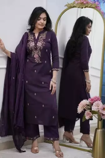 Women's Beautiful Viscose Fabric Embroidery work Straight Kurta with Pant And Dupatta Set