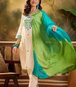 Women's Beautiful Viscose Fabric Thread work Straight Kurta with Pant And Dupatta Set