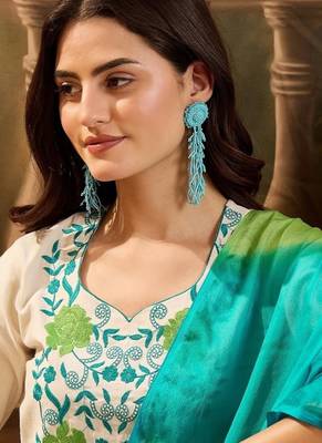  Viscose Thread work Straight Kurta with Pant And Dupatta Set 3