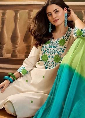  Viscose Thread work Straight Kurta with Pant And Dupatta Set 4
