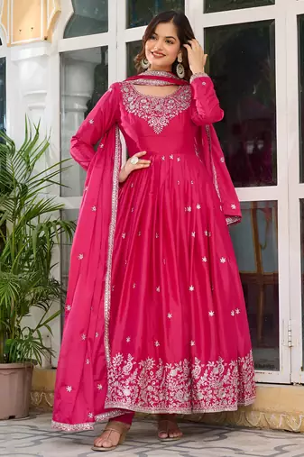 Wedding wear anarkali gown with dupatta