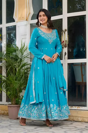 Wedding wear anarkali gown with dupatta