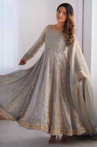 Wedding wear anarkali gown with dupatta
