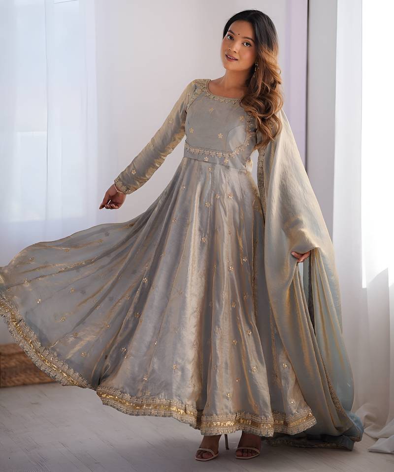 Wedding wear anarkali gown with dupatta