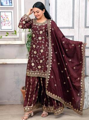 Designer chinon sharara suit with sequence embroidered work 1