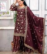 Designer chinon sharara suit with sequence embroidered work