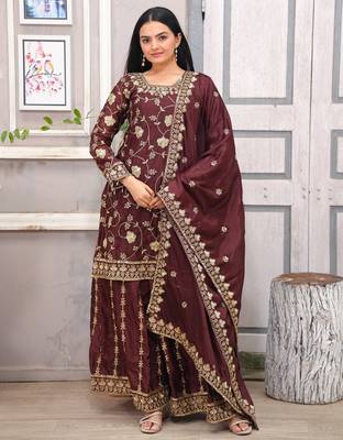 Designer chinon sharara suit with sequence embroidered work 2