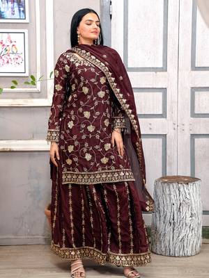 Designer chinon sharara suit with sequence embroidered work 3