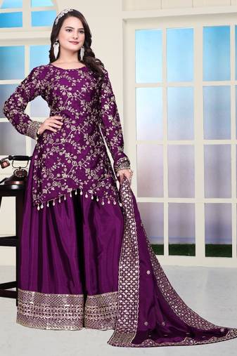 Designer chinon sharara suit with sequence embroidered work