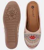 Pairs4u women's embroidered canvas juttis cream slip-on ethnic flats with pvc sole for comfortable universal wear