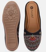 Pairs4u women's black ethnic mojari jutti embroidered canvas slip-on comfortable sole punjabi traditional footwear