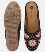 Pairs4u women's black canvas embroidered juttis with pvc sole, comfortable slip-on ethnic footwear for women & girls