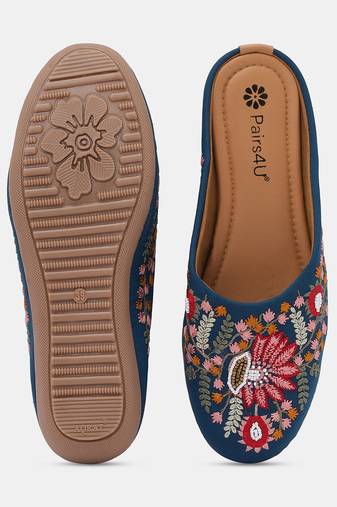 Pairs4u women's embroidered canvas jutti - ethnic slip-on mojari with pvc sole for comfortable universal wear