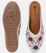 Pairs4u women's white canvas mojari jutti ethnic embroidered punjabi flats with comfortable pvc sole