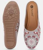 Pairs4u women's grey embroidered canvas jutti - stylish ethnic slip-on flats with comfortable pvc sole for women