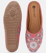 women's peach mojari jutti ethnic embroidered flats canvas slip-on comfortable sole