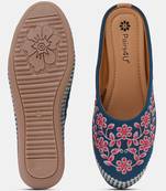 women's ethnic jutti in rama - embroidered canvas slip-on flats with stylised toe & comfortable pvc sole