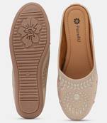 women's ethnic punjabi juttis cream embroidered canvas flats with comfortable pvc sole for universal occasion