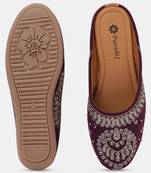 women's wine embroidered canvas jutti ethnic slip-on flats with stylised toe for universal occasions