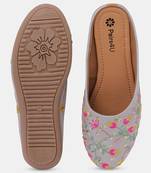Pairs4u women's grey embroidered juttis ethnic canvas slip-on comfortable pvc sole for traditional wear