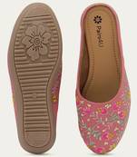 Pairs4u women's peach embroidered canvas juttis - ethnic slip-on flats with comfortable pvc sole