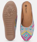 women's grey embroidered canvas juttis - ethnic slip-on flats with stylish toe and comfortable pvc sole