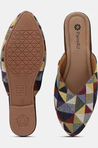 Pairs4u women's ethnic canvas juttis - embroidered slip-on flats with pvc sole for comfort & style