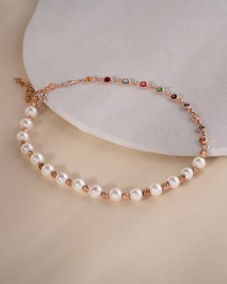 Touch925 harmony pearl & stone anklet 1