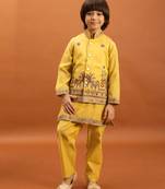 Yellow viscose silk multi thread with sequence embroidered work kurta-jacket & pajama for kids