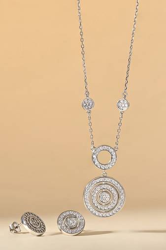 Touch925 radiant circle cz statement necklace set