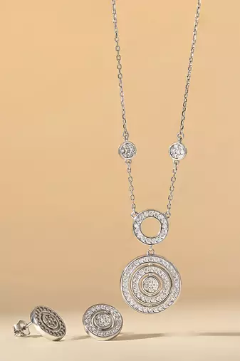 Touch925 radiant circle cz statement necklace set