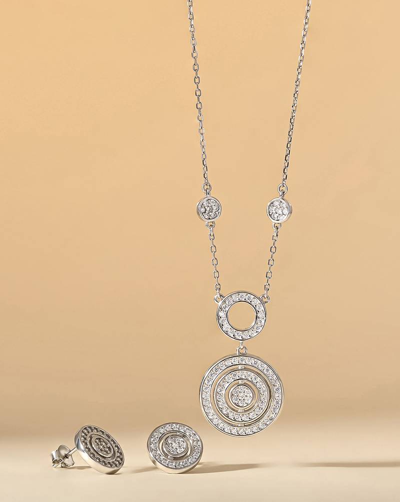 Touch925 radiant circle cz statement necklace set