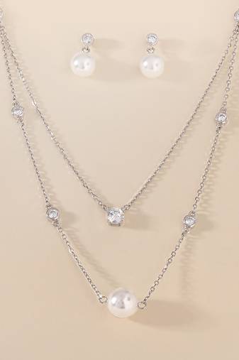 Touch925 double layer pearl necklace set