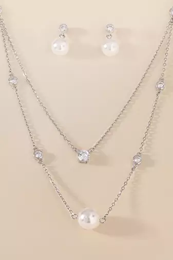 Touch925 double layer pearl necklace set