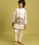 White viscose silk multi thread with sequence embroidered work kurta-jacket & pajama for kids