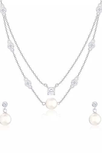 Touch925 double layer pearl necklace set