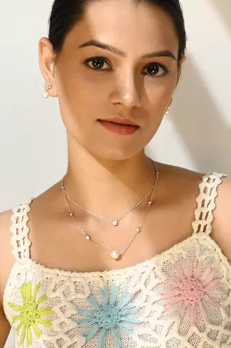 Touch925 double layer pearl necklace set