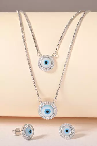 Touch925 double layer evil eye necklace set