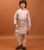 Pink viscose silk multi thread with sequence embroidered work kurta-jacket & pajama for kids
