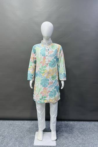 Pure rayon classic lucknowi pattern with unique digital printed kurta pajama for kid's