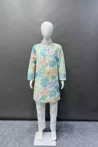Pure rayon classic lucknowi pattern with unique digital printed kurta pajama for kid's