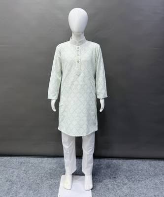 Pure rayon classic lucknowi pattern with unique digital printed kurta pajama for kid's 1