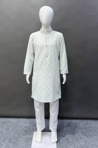 Pure rayon classic lucknowi pattern with unique digital printed kurta pajama for kid's