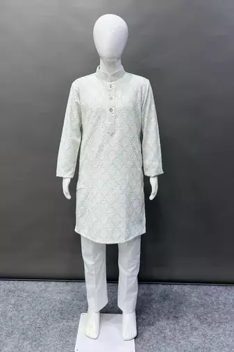 Pure rayon classic lucknowi pattern with unique digital printed kurta pajama for kid's