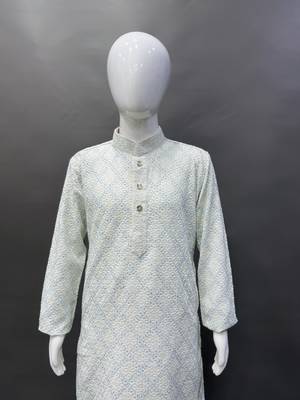 Pure rayon classic lucknowi pattern with unique digital printed kurta pajama for kid's 2
