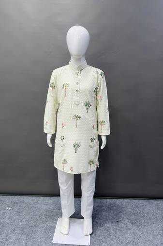 Pure rayon classic lucknowi pattern with unique digital printed kurta pajama for kid's