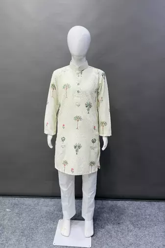 Pure rayon classic lucknowi pattern with unique digital printed kurta pajama for kid's