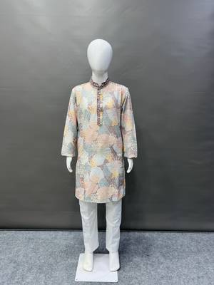 Pure rayon classic lucknowi pattern with unique digital printed kurta pajama for kid's 1