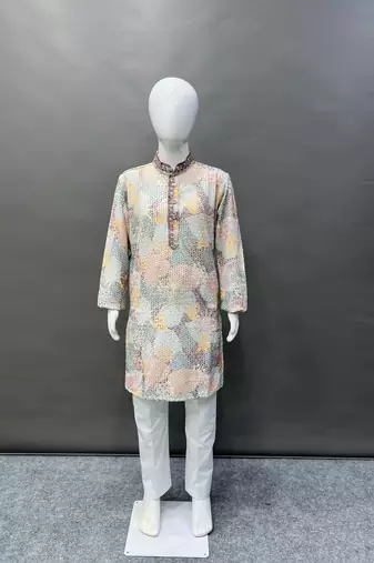 Pure rayon classic lucknowi pattern with unique digital printed kurta pajama for kid's