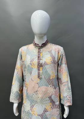 Pure rayon classic lucknowi pattern with unique digital printed kurta pajama for kid's 2